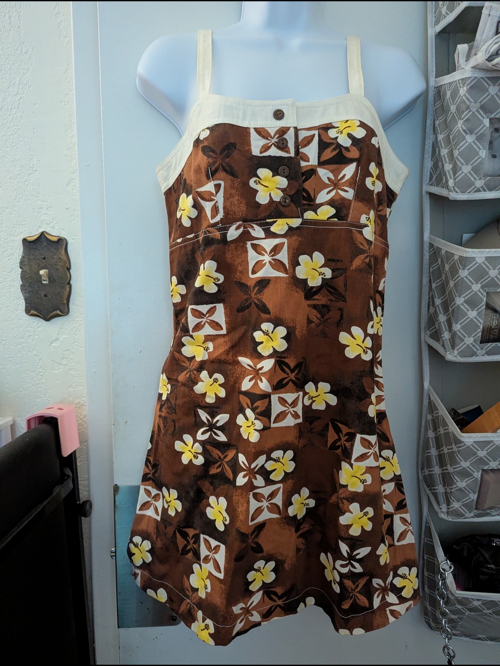 Women's/Teen Brown Floral Sundress with Cream Straps